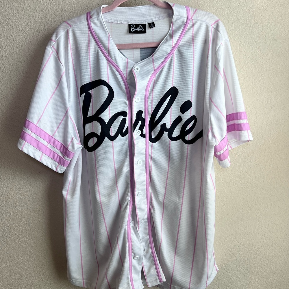 Barbie White and Pink womans Baseball Shirt